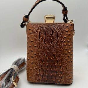 Faux Ostrich Croc Brown Frame Crossbody Bag Christian Omeshun NWOT